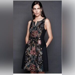 Anthropologie Moulinette Souers Black Floral Embroidered Dress size 4